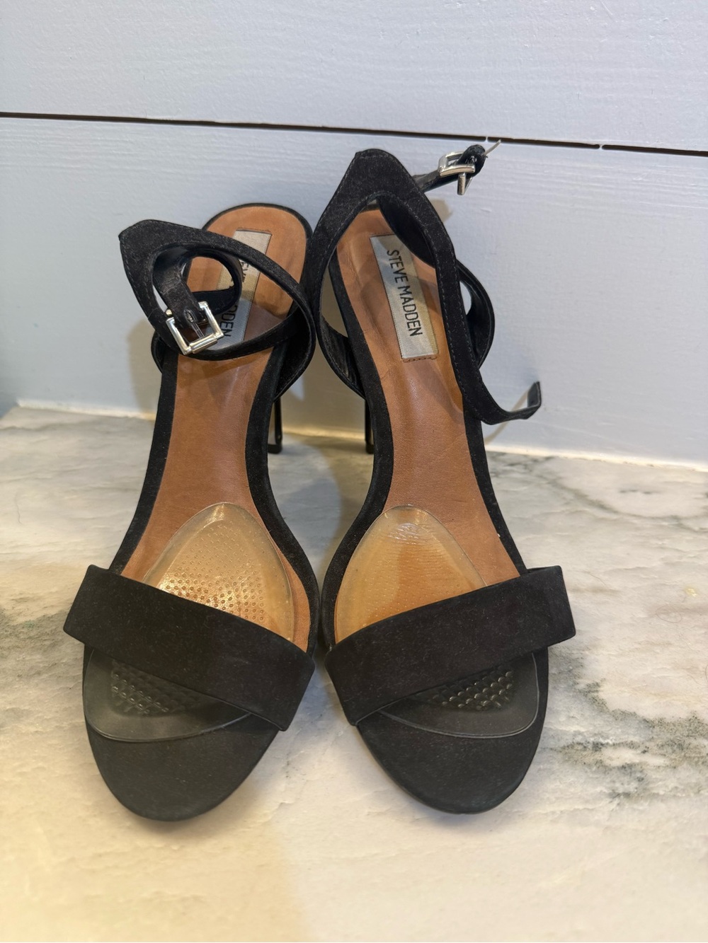 Steve Madden Black Suede Open-Toe Ankle-Strap Heels